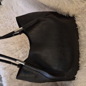 Alfani Black Bangle  Vegan Soft Leather Tote Hobo Shoulder Bag